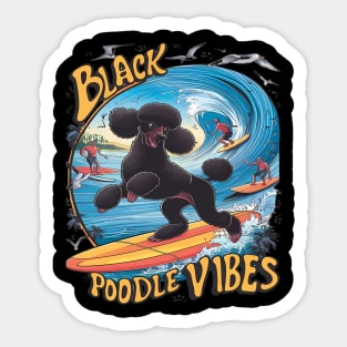 Aquatic Black Poodle: Surfing the Big Wave Sticker